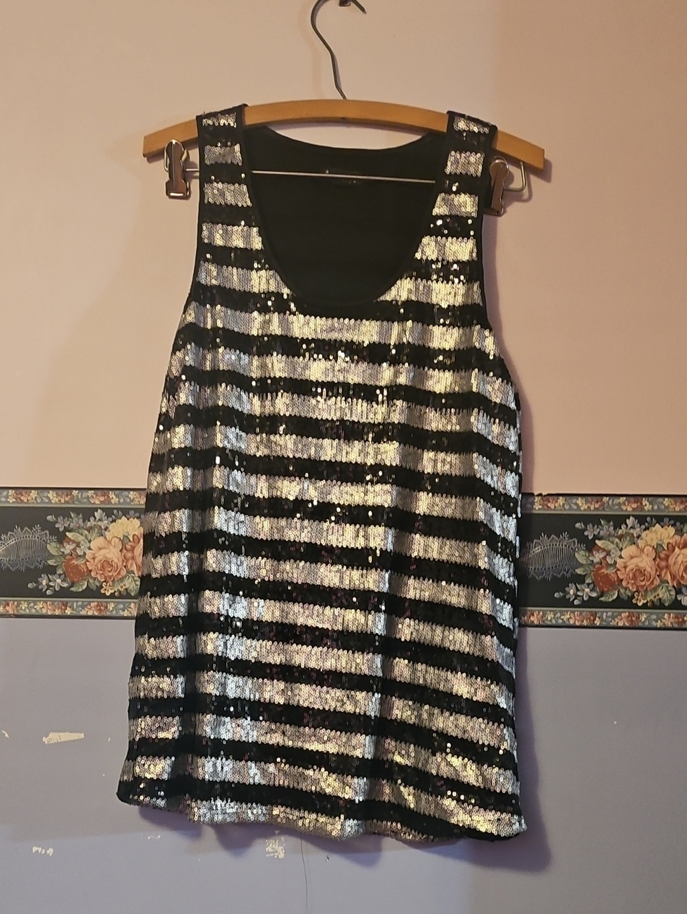Forever 21 Black and Silver Sequin Striped Tank